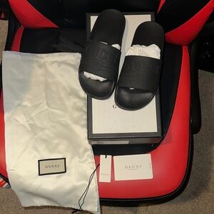 Gucci Black Embossed Slides